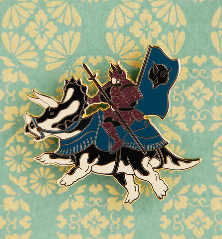 Samurai on Triceratops Pin